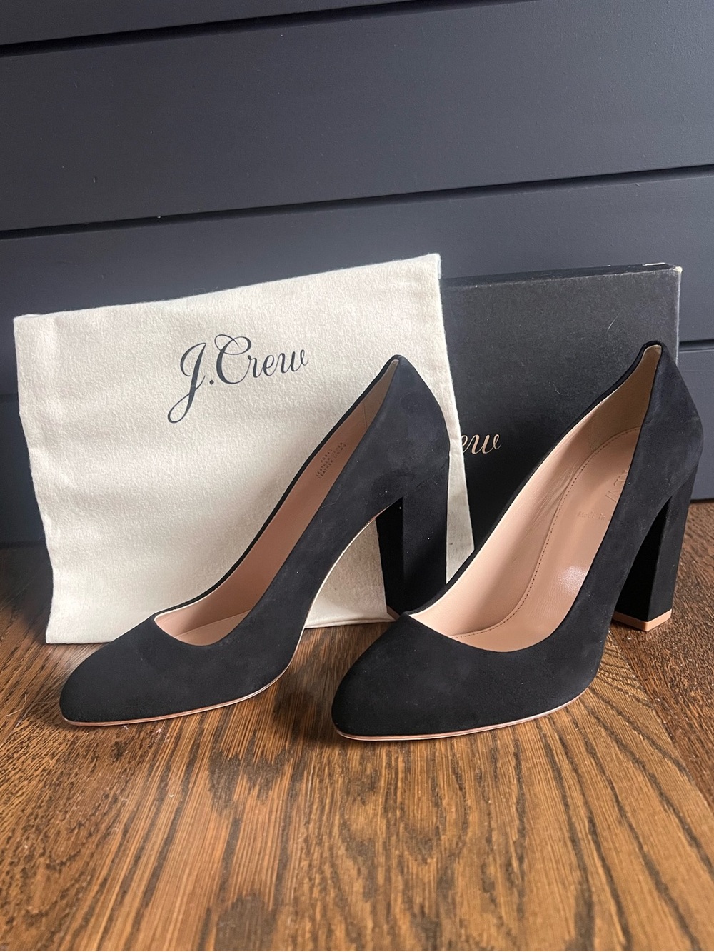 J. Crew Black Suede Block Heel Pumps